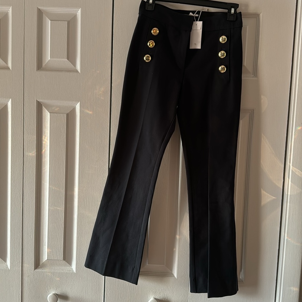 Derek Lam 10 Crosby Navy Flare Pants with Gold Buttons Size 2